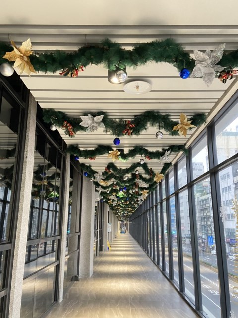 Glass Corridor with decoration during Christmas season